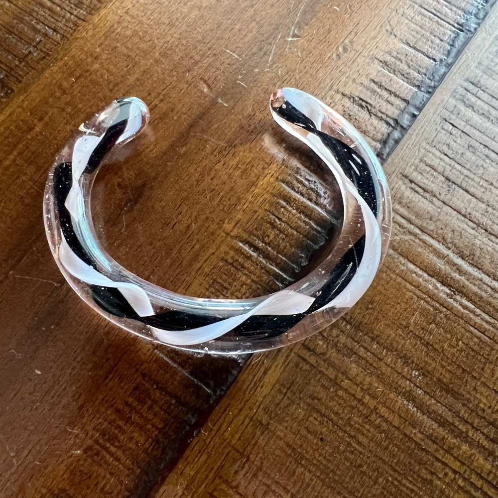 Sale!  Glass Cuff Bracelet w/Pink and Dark Twist Detailing—Like new from Italy!